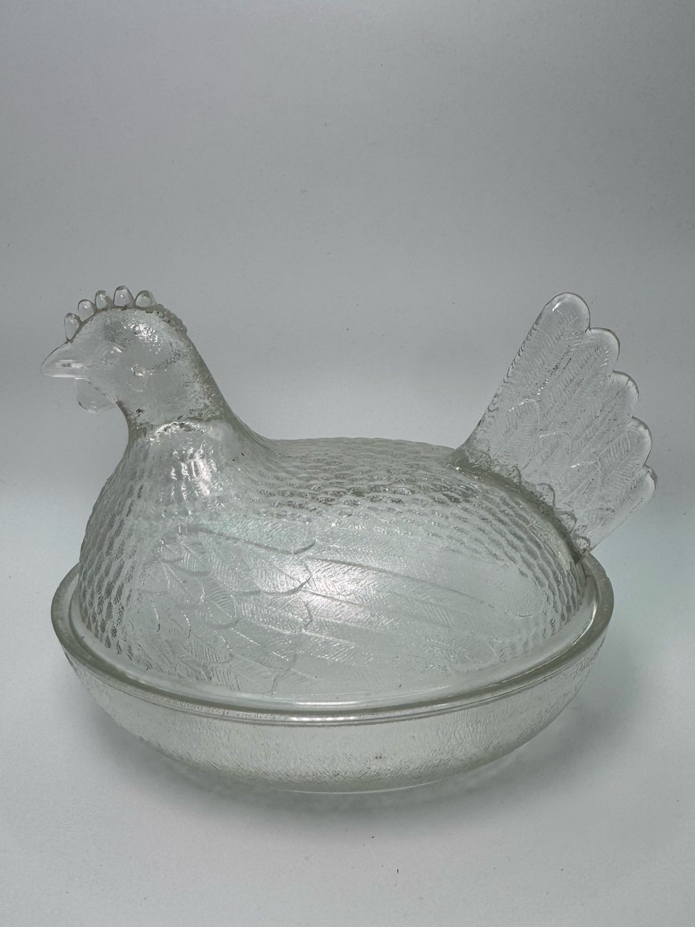 Vintage Indiana Glass Clear Hen on Nest Covered Candy Dish USA